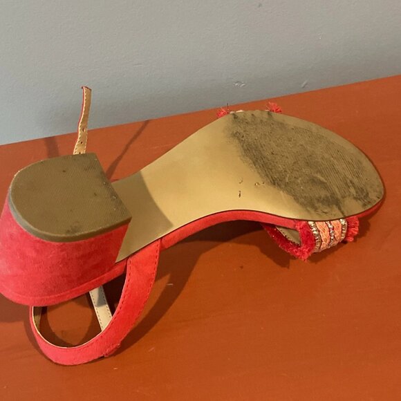 Lexi & Abbie Heels (US Women's Heels Size 8), RED, PALE, STRIPED HEELS	 Lexi & A - Picture 4 of 5